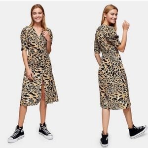 NWT Topshop Leopard Print Mock Wrap Midi-dress Size 8